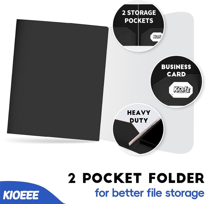 KIOEEE Plastic Folders with Pockets Bulk (48 Pack), Heavy Duty Plastic Folders with 2 Pocket and Business Card Slot. Fit Letter Size Paper, Black for School - Image 3